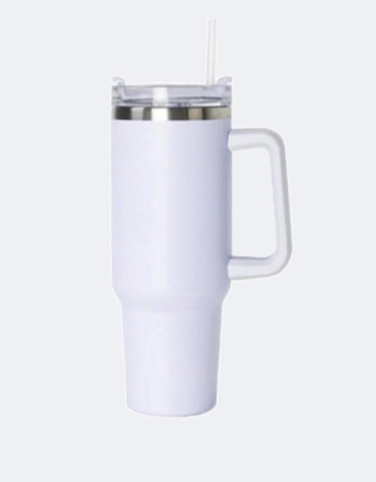 White 40oz with handle with Free straw topper