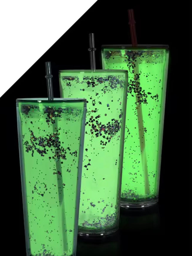 24oz GLOW IN THE DARK snow globe - clear lid.