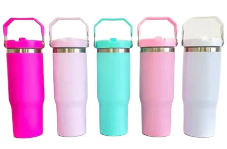 Matte 30oz Stainless Steel Cold cup with flip lid & handle