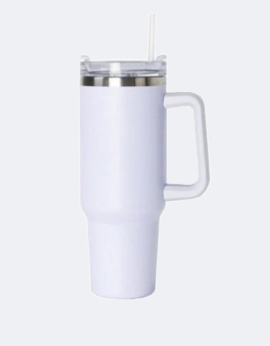White 40oz with handle with Free straw topper